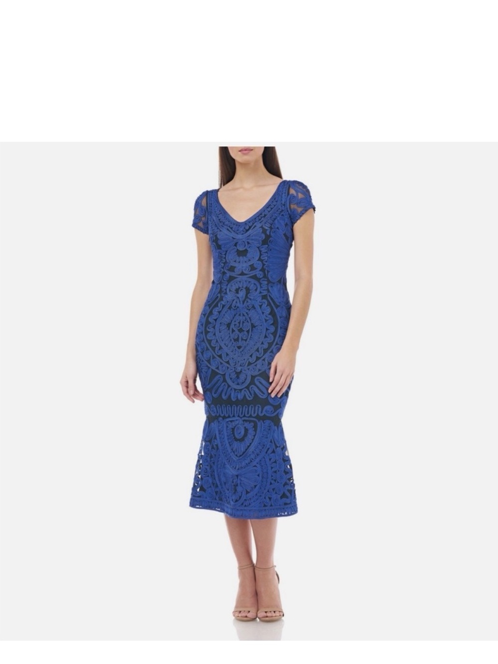 JS Collection Blue Lace Midi Dress with Short Sleeves